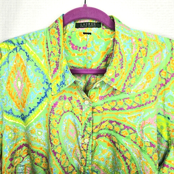 Lauren Ralph Lauren 3/4 Sleeve Paisley Print Blouse/top. Pink/green. 2X - Picture 5 of 12